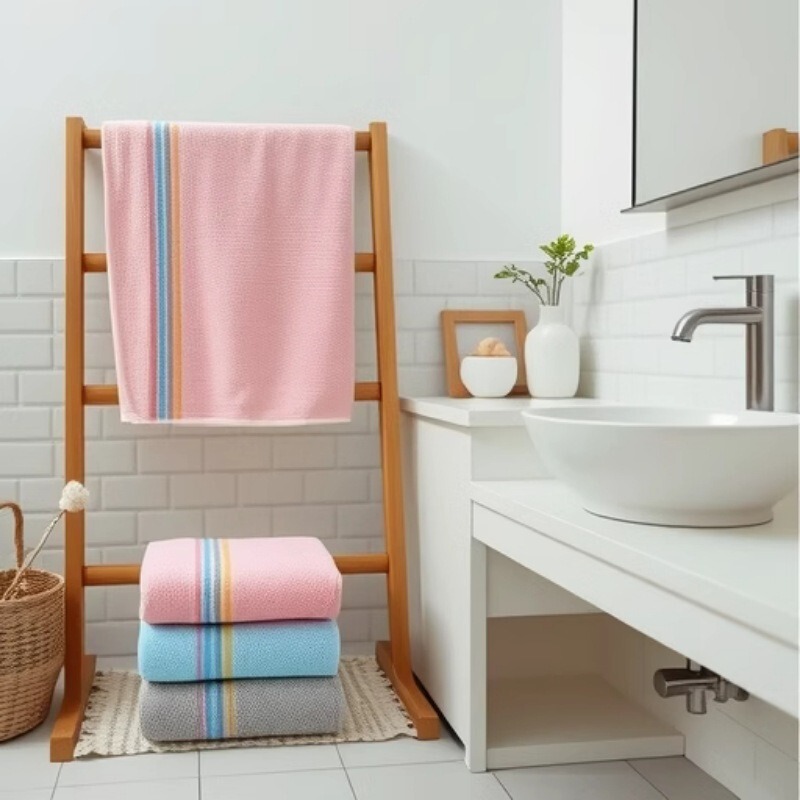 Factory direct Jacquard adult towel cotton rainbow strip face towel thickened soft absorbent customizable logo Factory direct Jacquard adult towel cotton rainbow strip face towel thickened soft absorbent customizable logo
