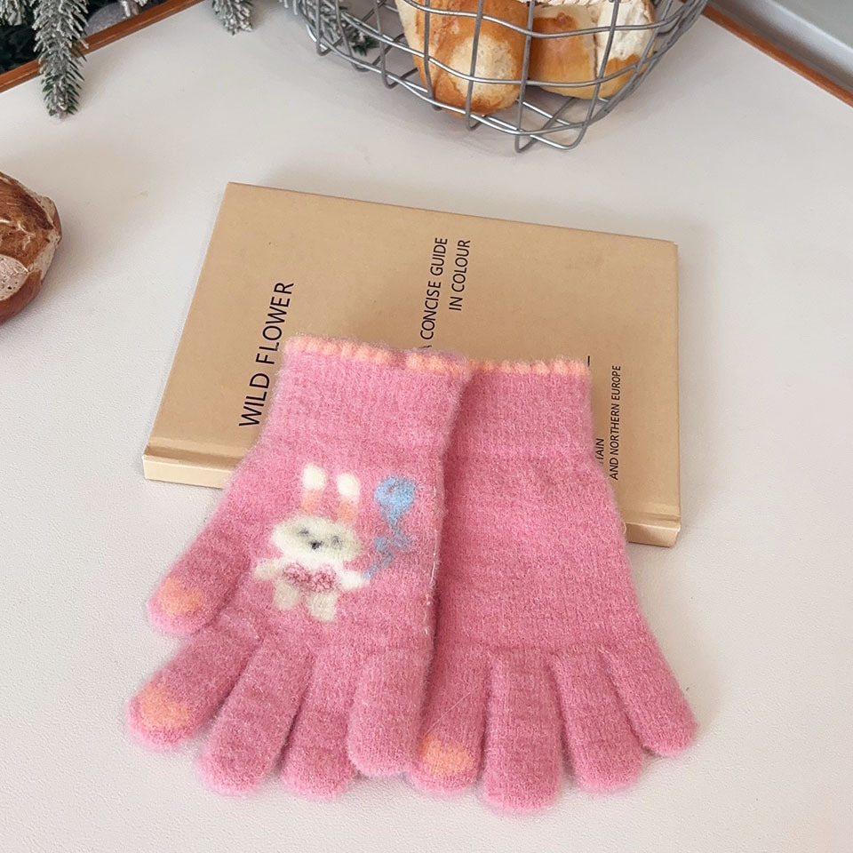 Nuevos globos amor conejo niña guantes de lana otoño e invierno ciclismo anticongelante manos a prueba de frío niños lindos cinco dedos