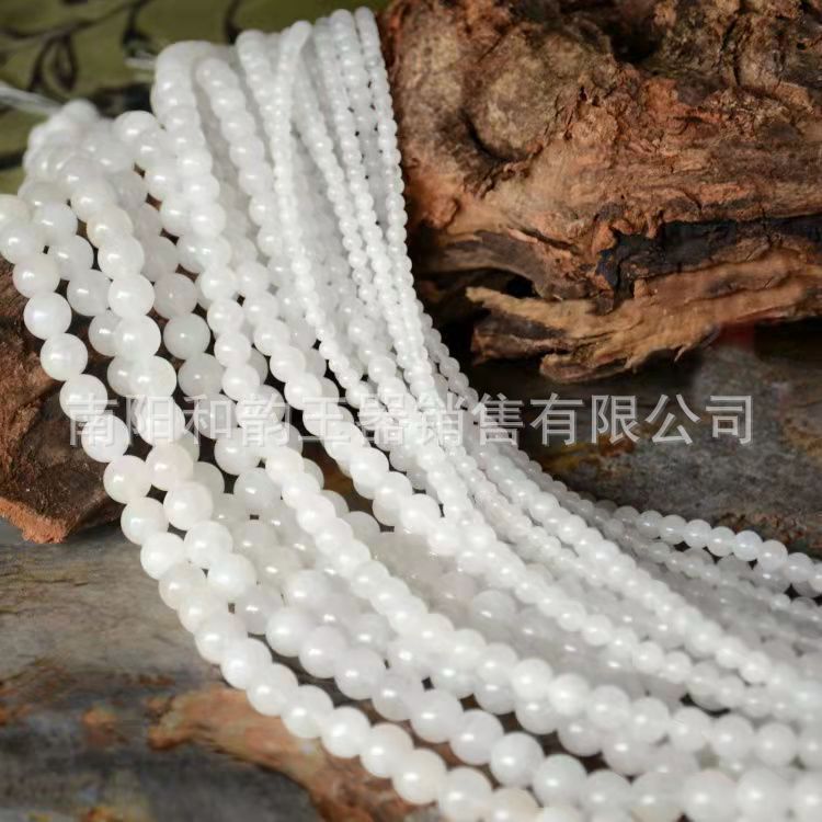 白玉金丝玉珠子 天然A货新疆白玉圆珠散珠圆珠老型珠 DIY饰品配件