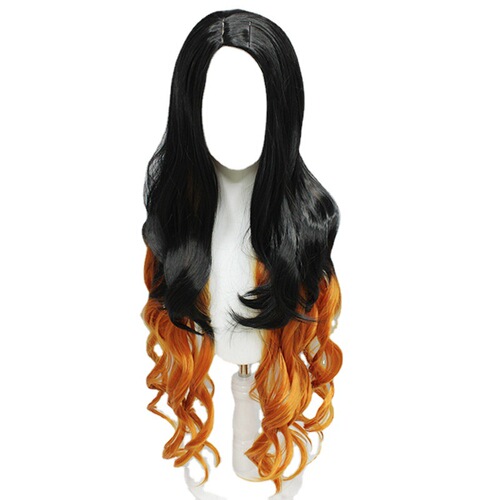Demon Slayer Wig Demon Slayer Kamado Nezuko cos wig gradient brown medium long curly hair cosplay