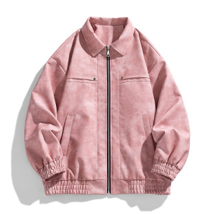Leather Jacket Autumn and Winter American Fold Lapel Trend Casual Retro Solid Color Textured Lapel Brand