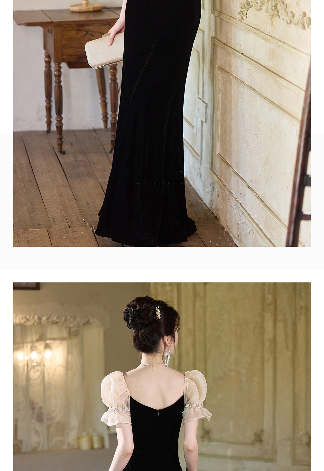 New Black Evening Gown Light Luxury French Mermaid Dress For Banquet Hostess Women's Wedding Party Wear_ecoleips.com