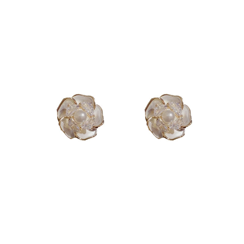 Mountain tea with zircon pearl, fashionable cute universal earrings, french style, light luxury style, high-quality style, wholesale