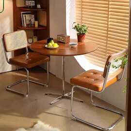 中古风餐桌洽谈桌子圆桌小户型复古茶几阳台边几家用简约办公桌子