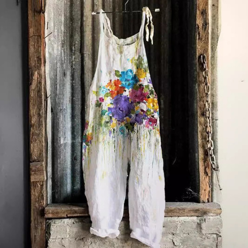 2025 Women's Fashion: Elegant, Sweet, and Fresh Summer Style – Retro Print Wide-Leg Jumpsuit