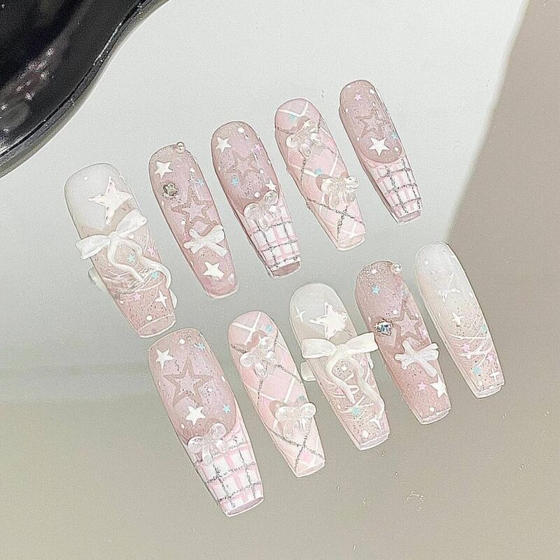 Sea Salt Leopard Print Cat Eye Manicure Handmade Wearable Ins High-End French Pearl Bow Whitening Nail Patch