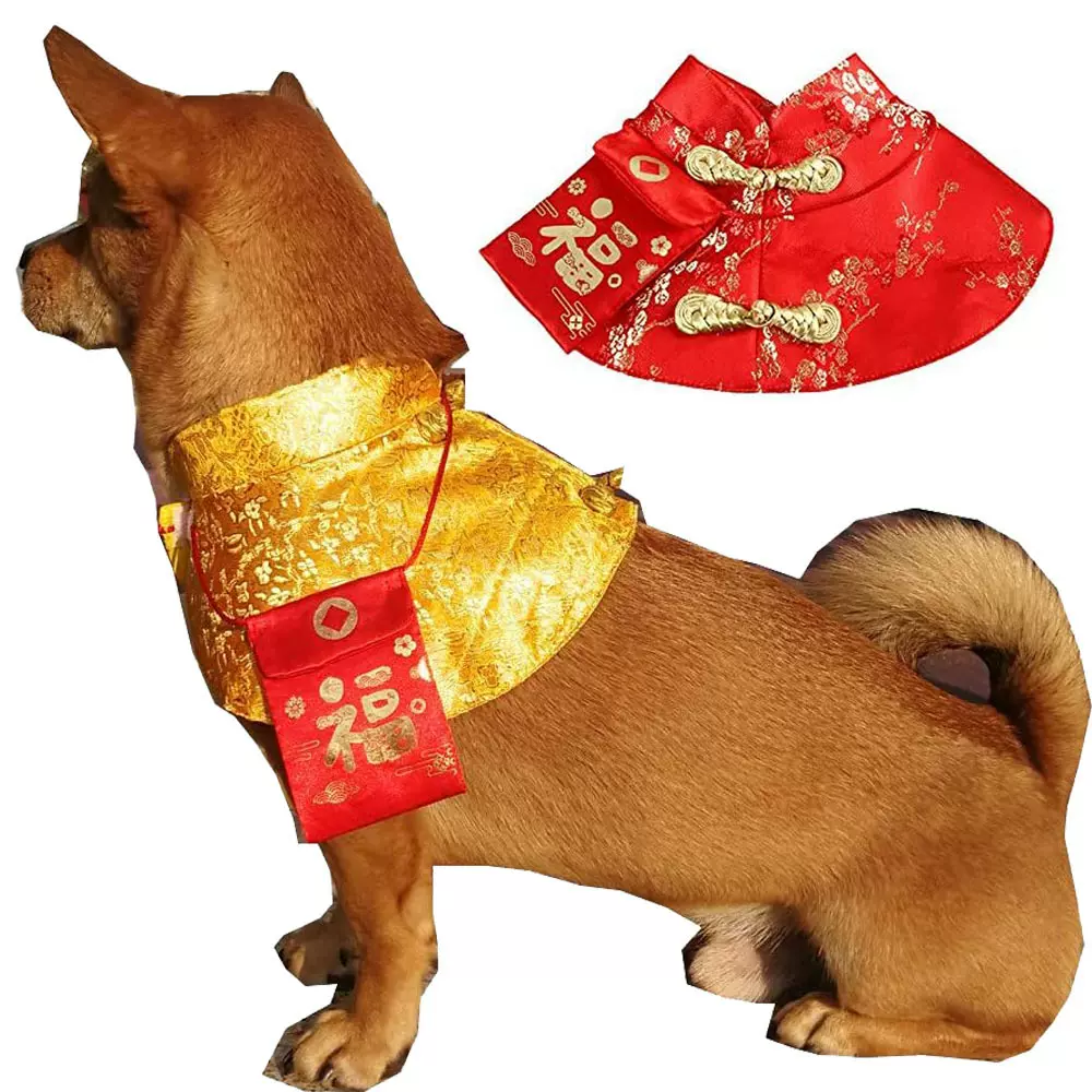 猫衣服,新年斗篷狗衣服红色宠物旗袍斗篷衣服猫小狗 节日红包斗篷