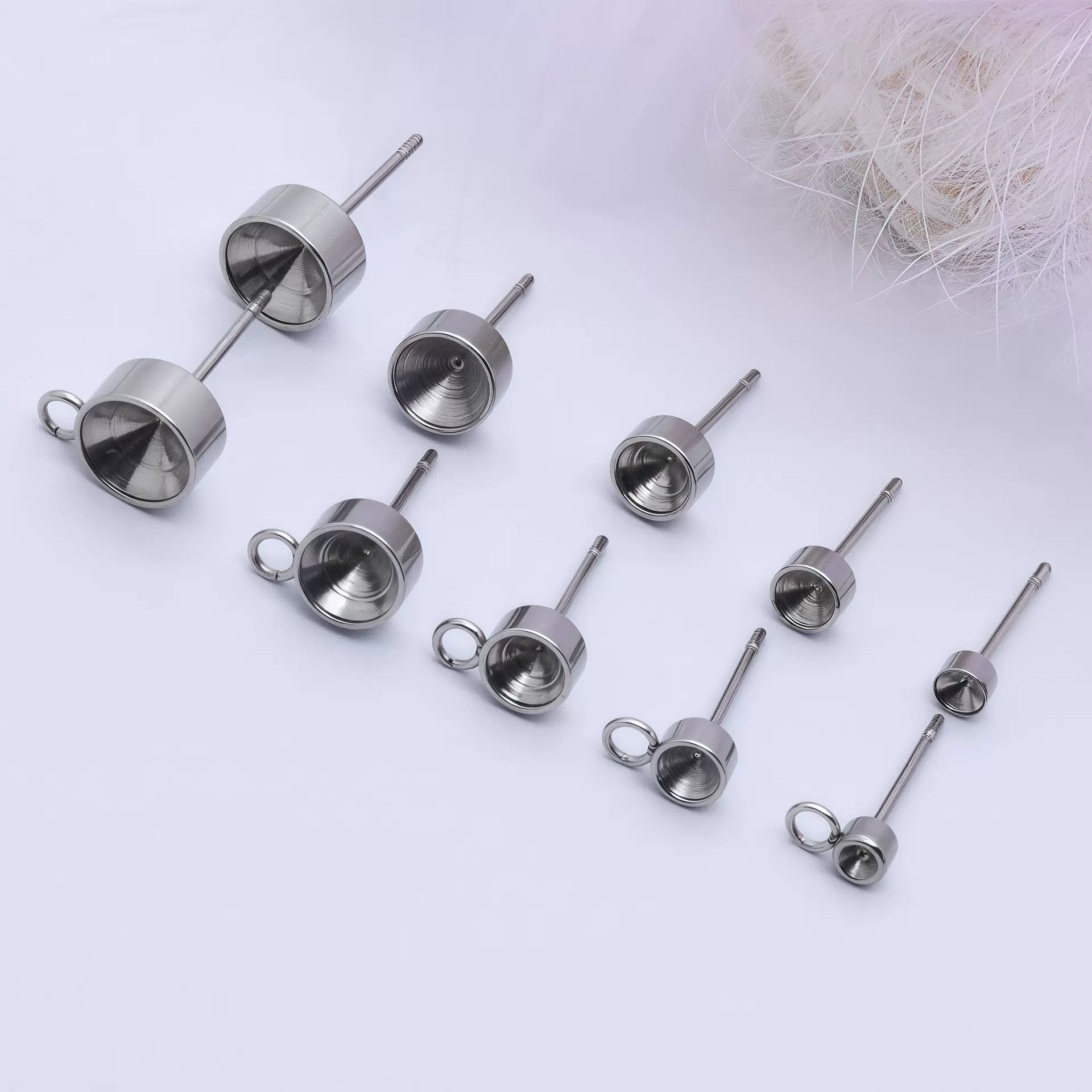 跨境货源 不锈钢镶石头耳钉托 圆形钻耳钉底座 多规格diy饰品批发