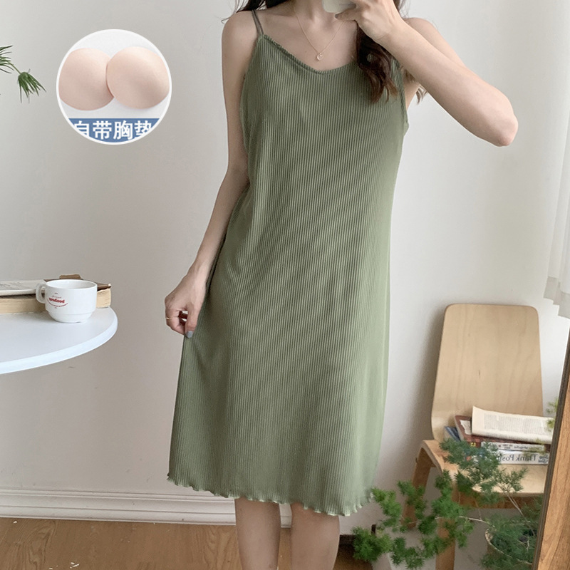 Pijamas de verano con almohadilla en el pecho sexy belleza volver Correa camisón las mujeres color sólido flojo dulce desgaste del hogar