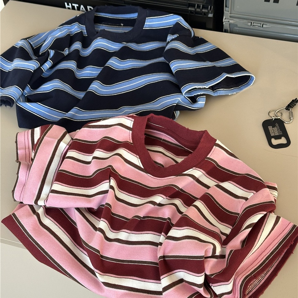 Snidols Spring And Summer Boys Color Strip Short-sleeved T-shirt 2026 Summer New Middle And Older Children And Girls Trendy Top_voghion.com