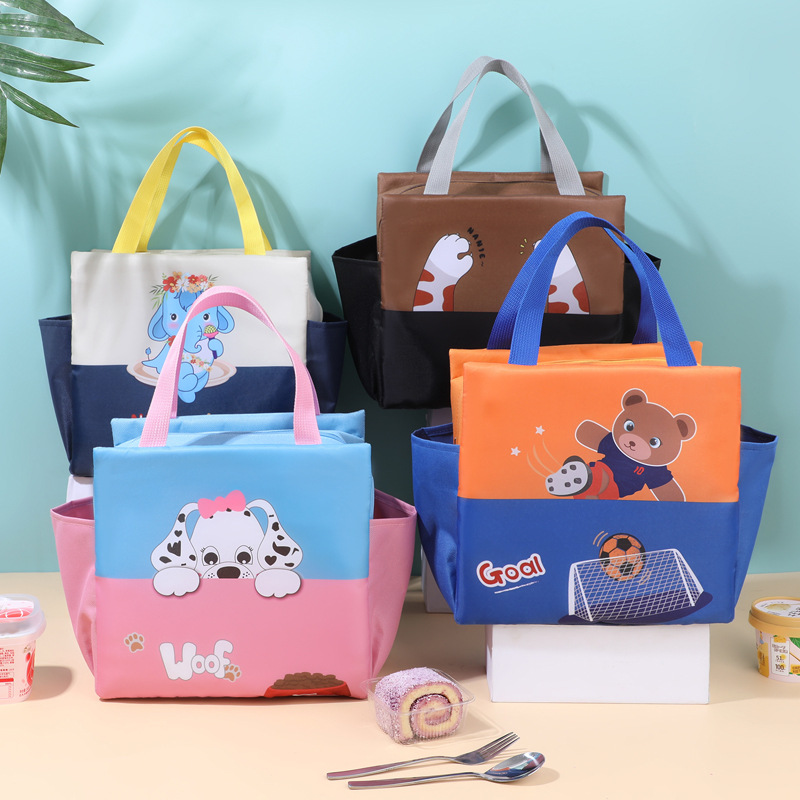 Nuevos productos transfronterizos de doble bolsillo bolsas de almuerzo de dibujos animados portátiles bolsas de almuerzo de color cuadrado bolsas de almuerzo bolsas de aislamiento de comercio exterior