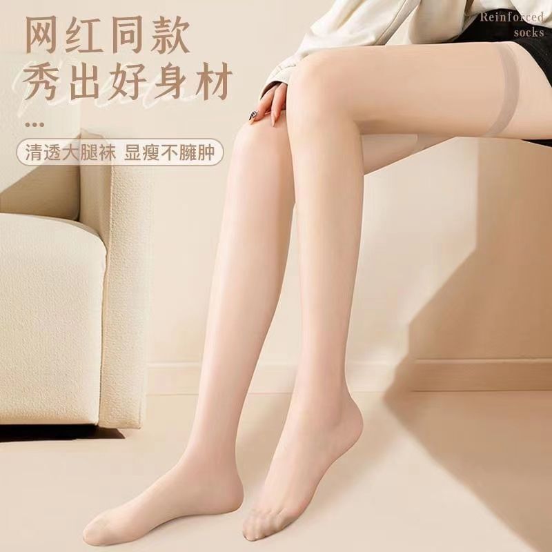Silky Core-Spun Over-The-Knee Stockings, Thin Anti-Snag Sexy Thigh-High Socks, Leg-Enhancing Compression Stockings, Black Stockings