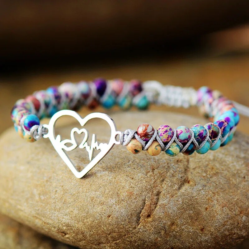 Stainless steel love bracelet natural purple emperor stone woven adjustable bracelet simple style friendship bracelet