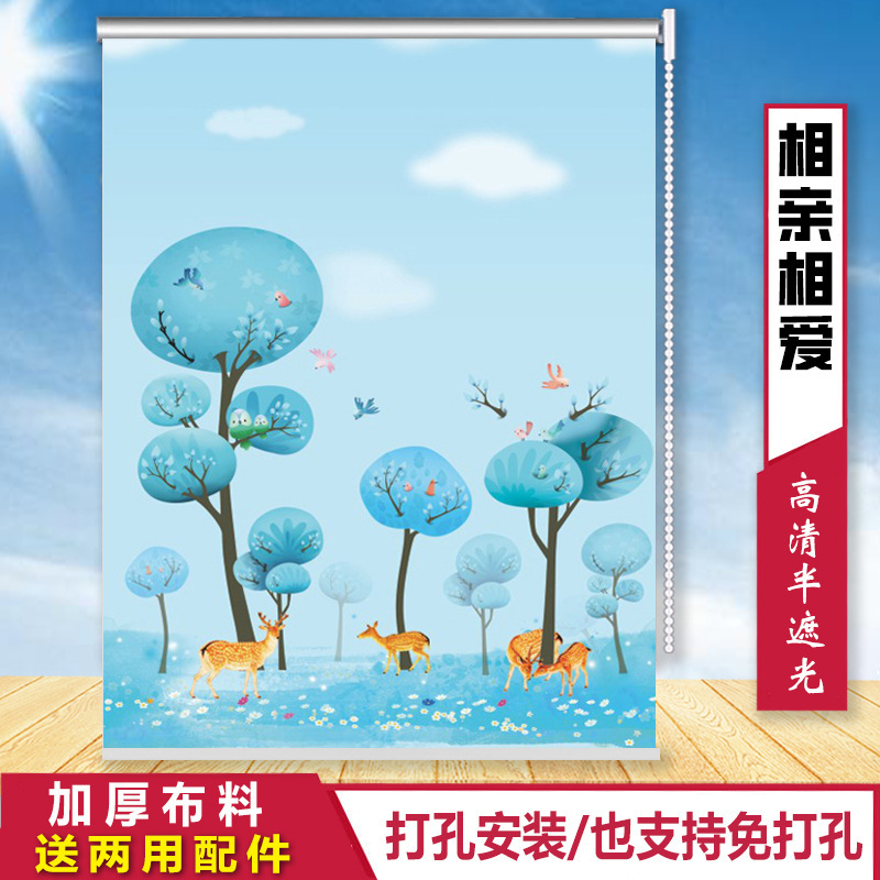 全遮光窗帘拉链卷拉式挂画全套一整套窗帘卧室遮光厨房免打孔|undefined