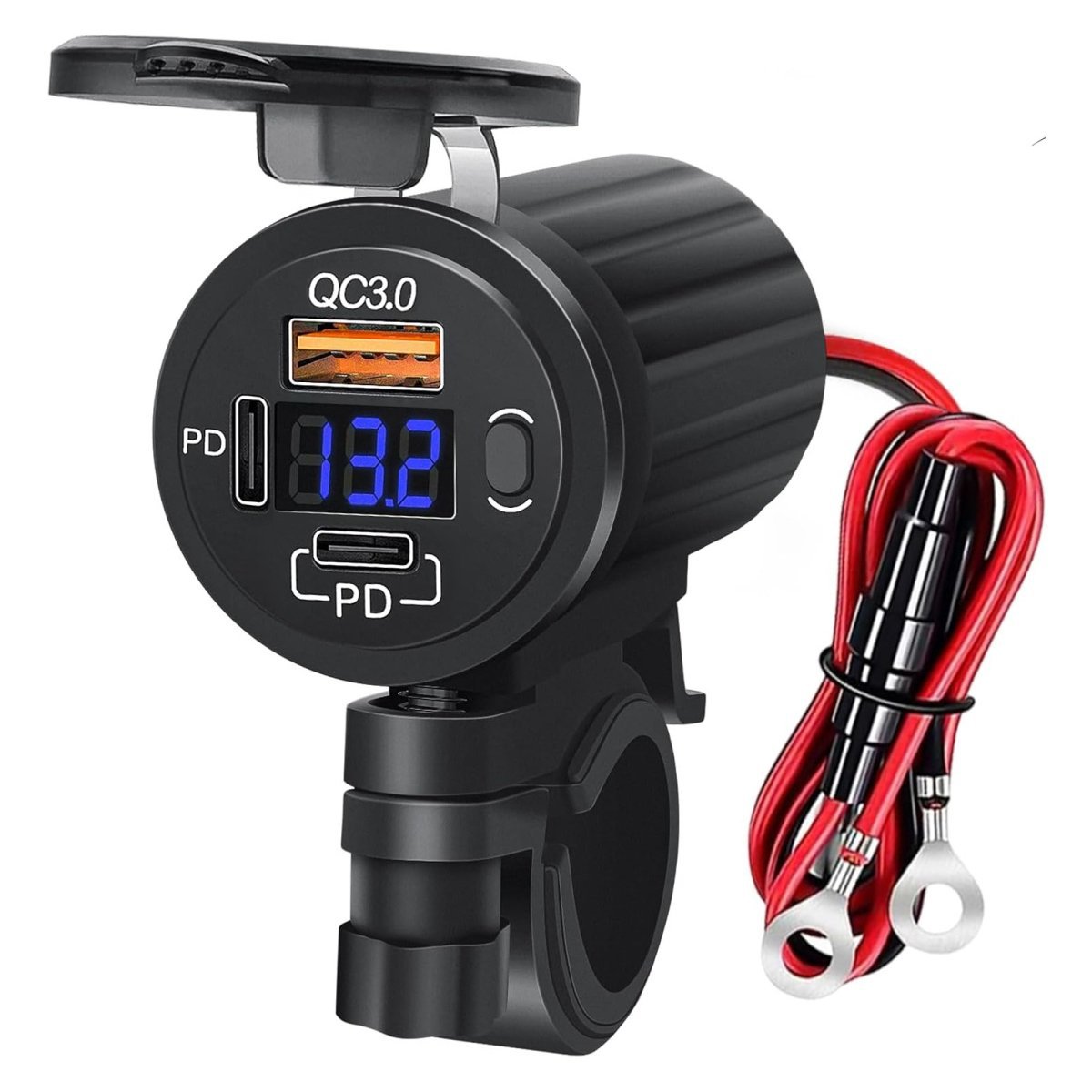 New Dual Pd+Qc Car Mobile Phone Charger Motorcycle Modified Voltmeter Fast Charging USB Switch Car Charger Waterproof