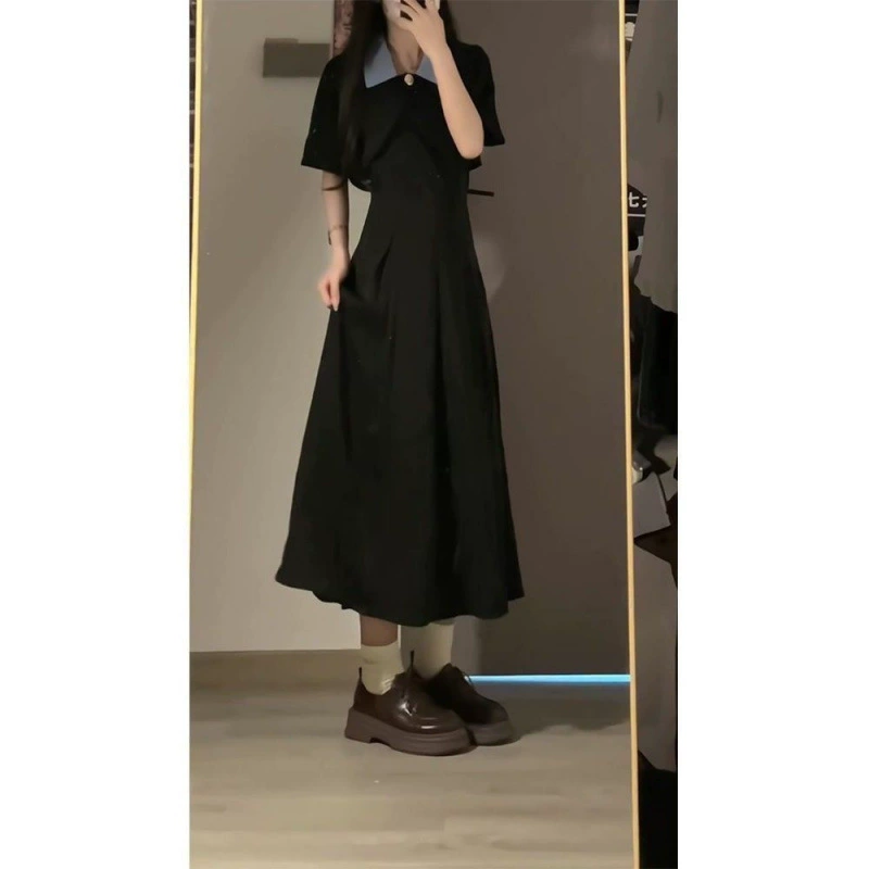 Платье для женщин, чистая страсть, стиль горячей девушки, перерыв на чай, французская ниша, для похудения, для похудения, черная длинная юбка для маленьких людей