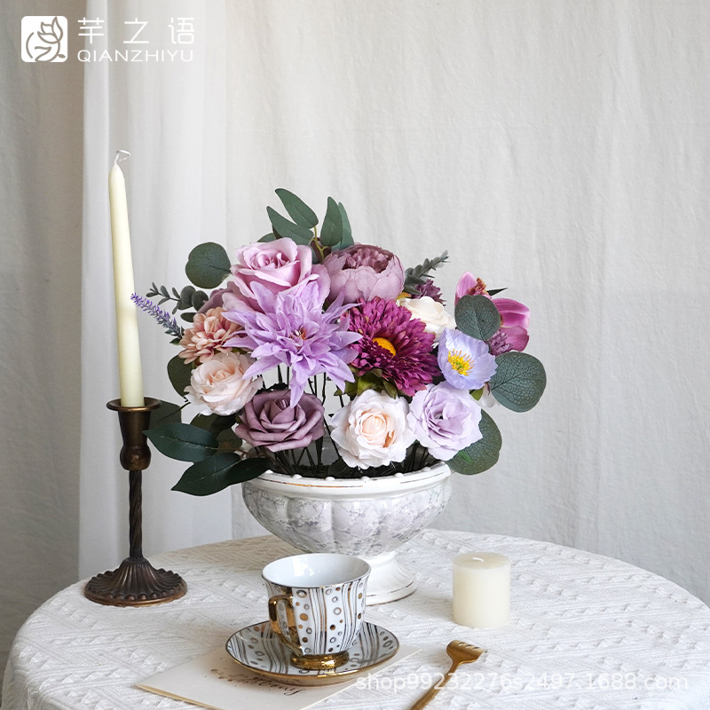 亚马逊热销紫色绢布仿真礼盒花婚礼庆典用品新娘伴娘手捧仪式浪漫