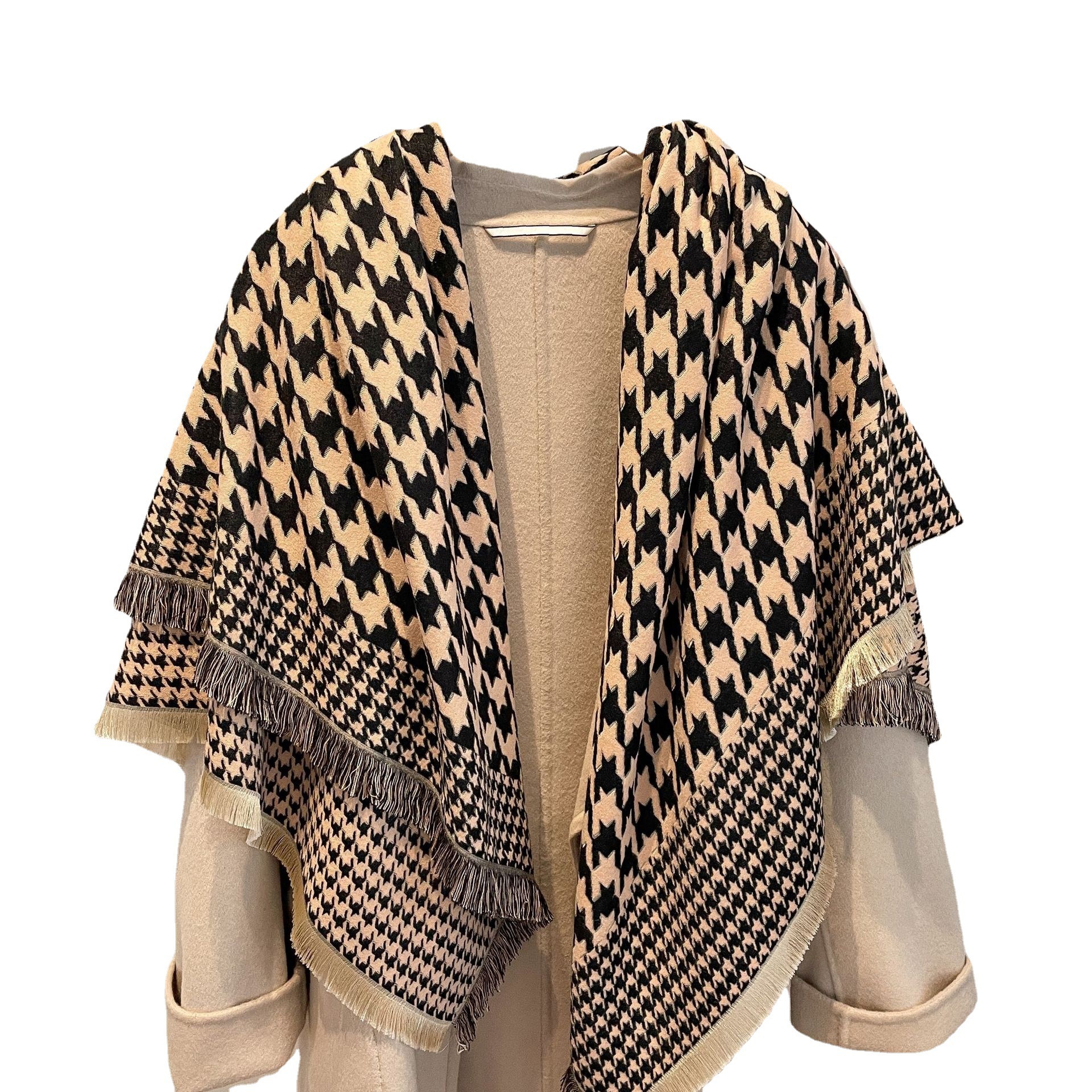 2022 nuevo estilo de bufanda de Cachemira estilo coreano de moda houndstooth Otoño e Invierno engrosada bufanda caliente todo partido borla chal