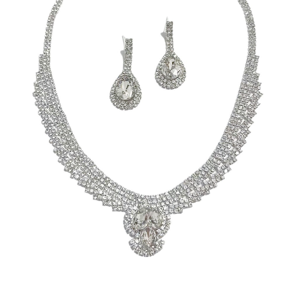 Lujo estilo coreano todo fósforo circón joyería nupcial accesorios de la boda vestido de boda pendientes collar traje accesorios de banquete