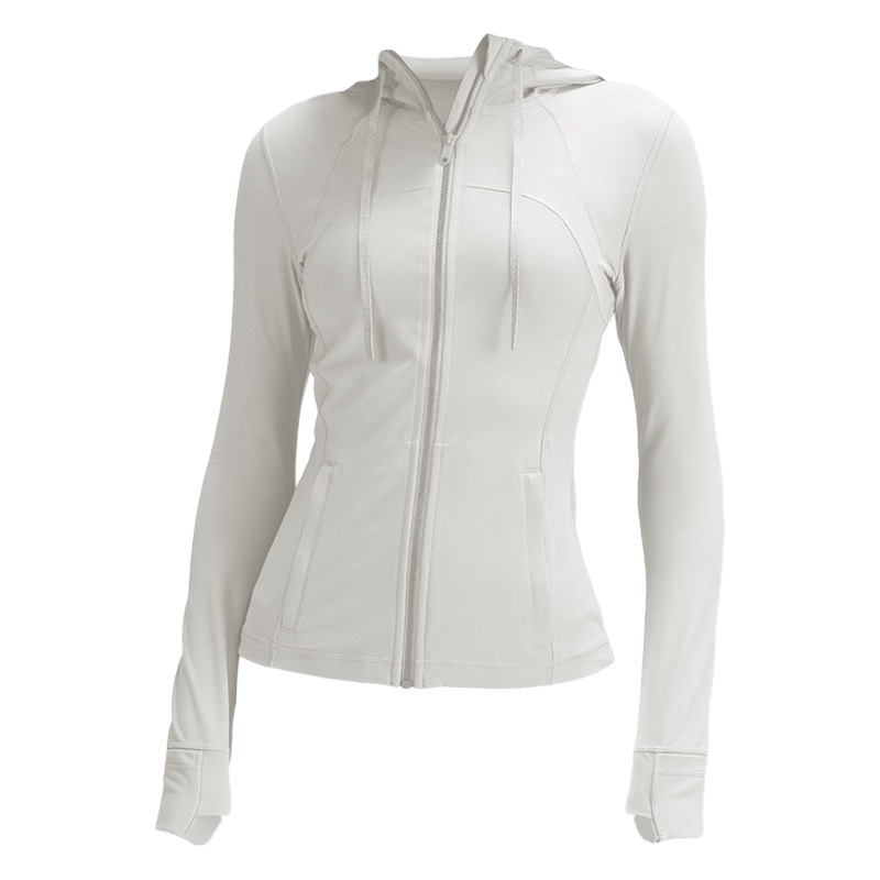 Yoga clothes double-sided brushed women's sports hooded jacket women's high elastic zipper jacket cardigan slim fit nude