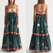 跨境外贸独立站亚马逊2024新款欧美性感吊带定位印花大摆连衣裙女