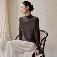 100%纯山羊绒80支精仿女士中领卷边时尚气质简约风羊绒衫百搭打底