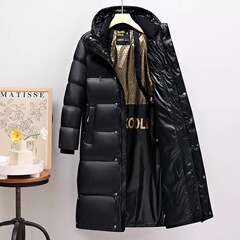 [跨境外贸】羽绒服男长款女中长款情侣外套白鸭绒亮面保暖冬季潮