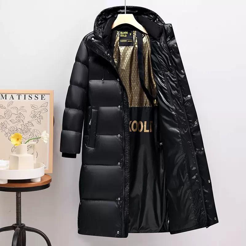 [跨境外贸】羽绒服男长款女中长款情侣外套白鸭绒亮面保暖冬季潮