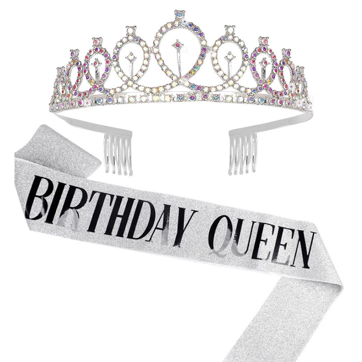 Диадема-ободок набор с кристаллами и лентой "Birthday Queen", комфортная подарочная принадлежность