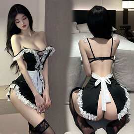 情趣内衣激情女仆角色扮演蕾丝制服诱惑系带绑带女佣睡裙套装情调