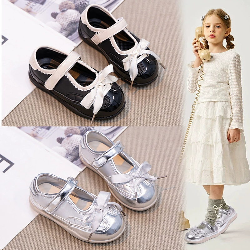 Детские кожаные туфли для девочек 2025, новые весенне-осенние, мягкая подошва, бант, модные, универсальные и стильные, маленькие кожаные туфли Мэри Джейн