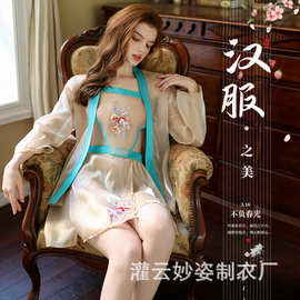 三生吟新款情趣内衣性感透视中国风长裙刺绣汉服套装连身裙制服