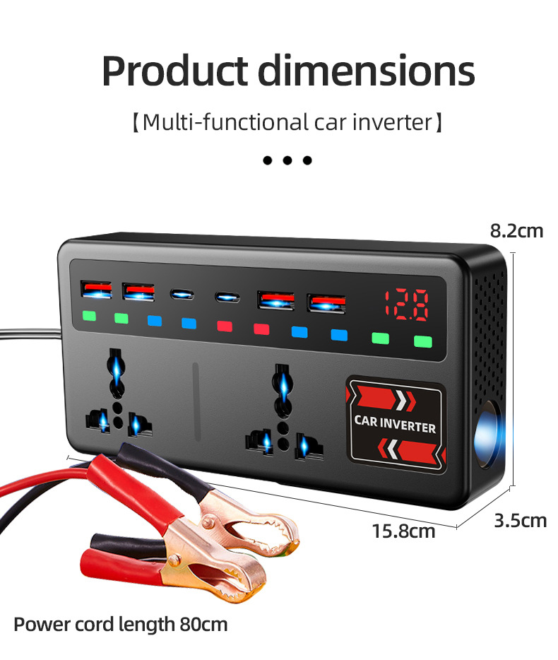 Cross-Border Car Inverter 12V24V to 220V High-Power Car Inverter Converter Charger Super Fast Charging