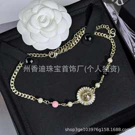 2026新款小香风圆形方钻树脂珍珠choker项链轻奢高级感工厂批发