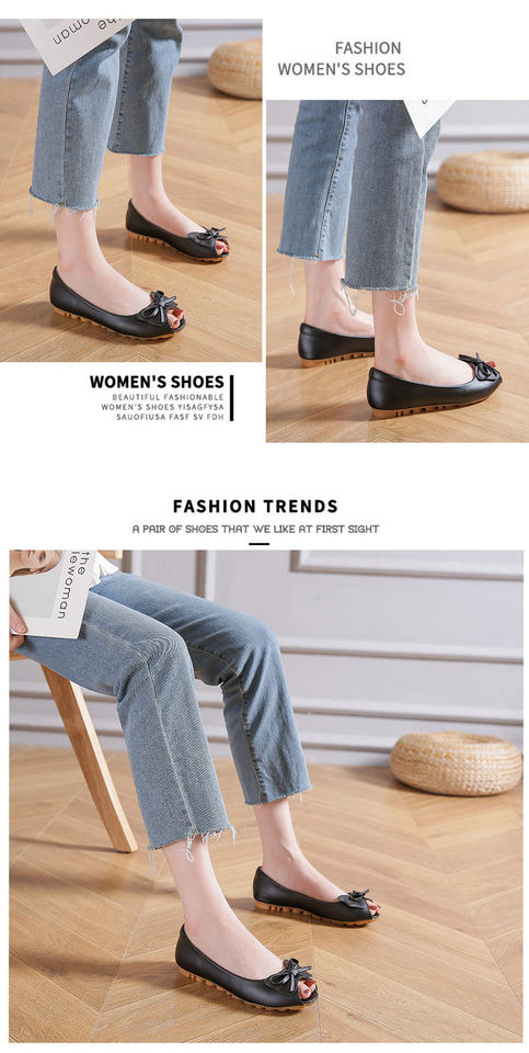 Dép sandal nữ mũi cá tính thanh lịch thắt nơ đế mềm chống trơn — Màu trắng, Màu đen, Vàng địa phương chi tiết 18