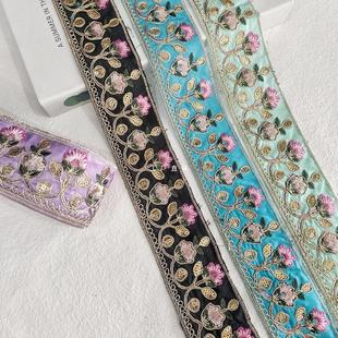 New Ethnic Style Sequins Color Flower Embroidery Lace National Style DIY Shoe Bag Hanfu Clothing Accessories Ribbon