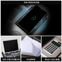 Customized multifunctional folder wireless charging notebook with calculator A4 business power binder manager folder