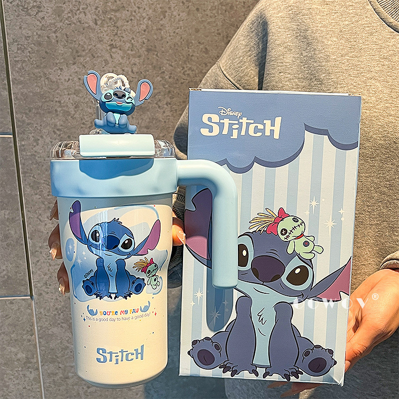 ステッチ魔法瓶カップ ストロー アイスカップ コーヒーミルク 大容量 トン トン 高価値 ポータブル オフィス 車用カップ|undefined