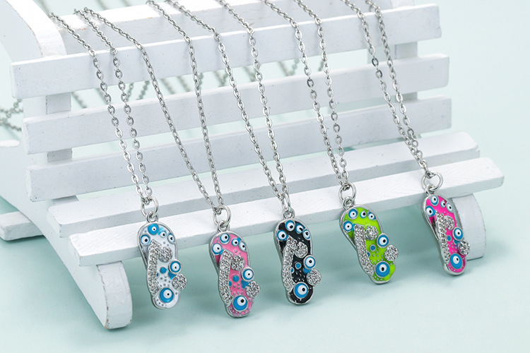 Zircon Inlay Material Pendant Necklace Classification 1 Piece Quantity Cute Slippers Copper Pendant Necklace Zircon Copper Necklaces