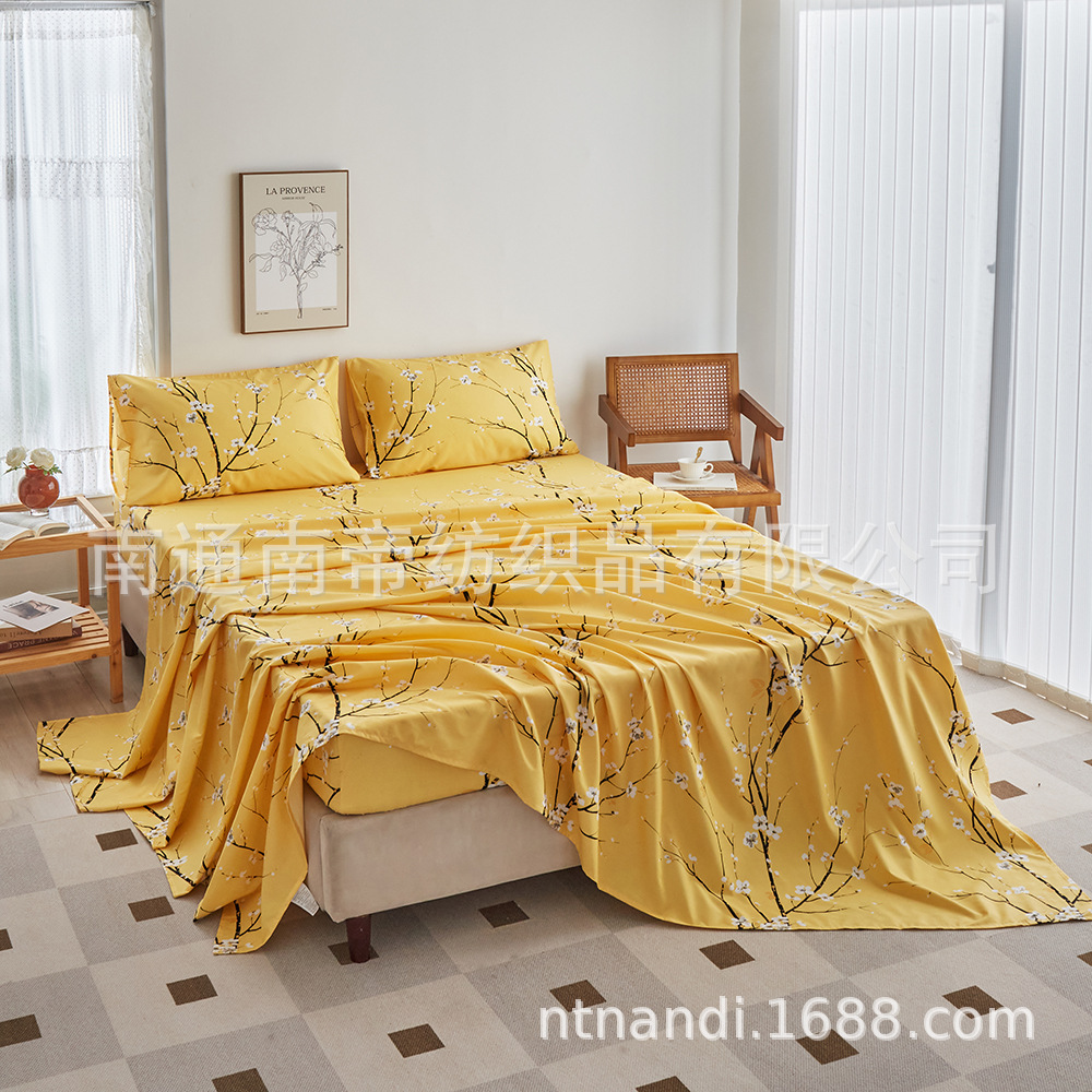 跨境外贸批发亚马逊床上用品床单床笠床罩枕套四件套田园风花卉