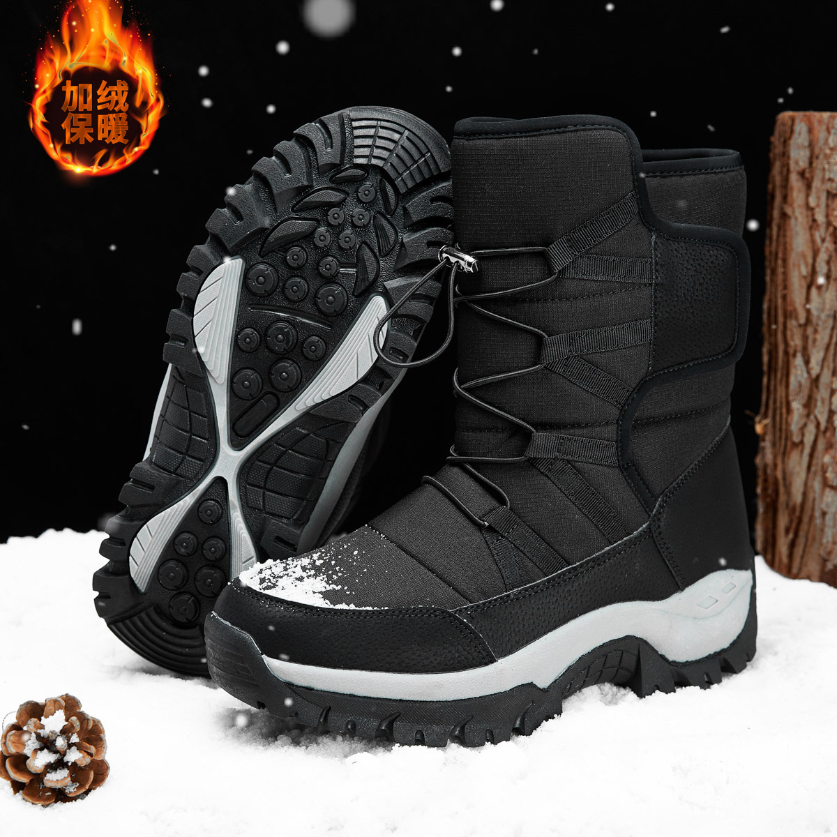 Botas de nieve gruesas del noreste, botas de algodón cálidas de velcro para hombres y mujeres, zapatos de algodón de invierno para parejas, zapatos de invierno de alta altura