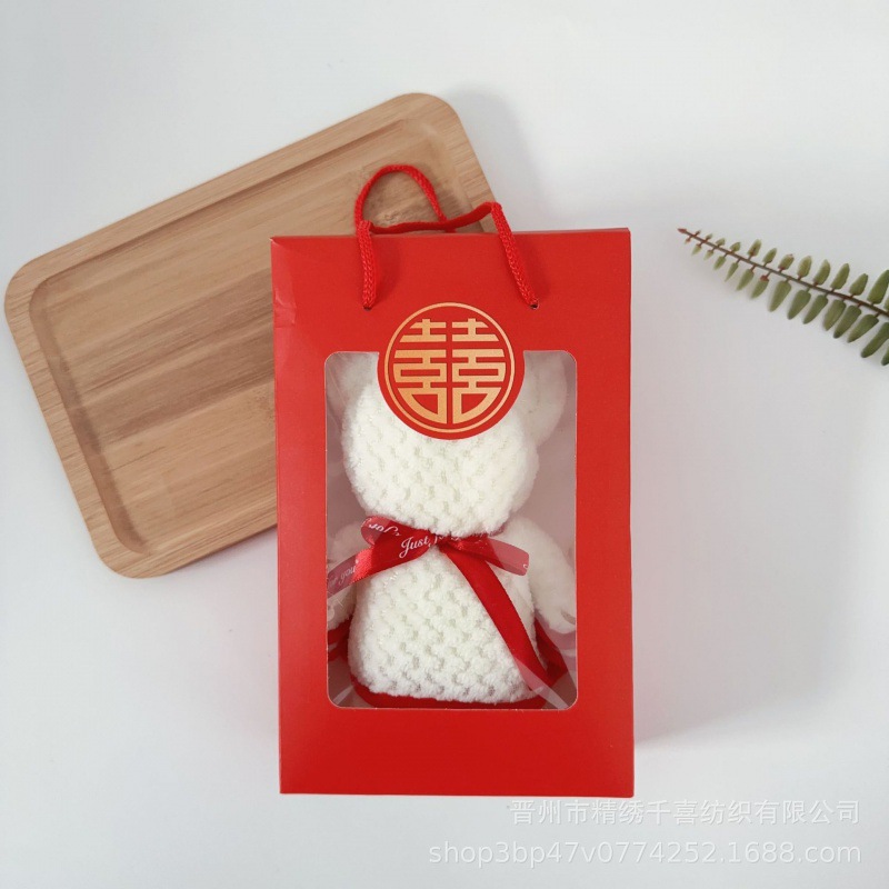 베이지 파인애플 체크무늬 곰돌이 + 레드 해피워드 선물상자