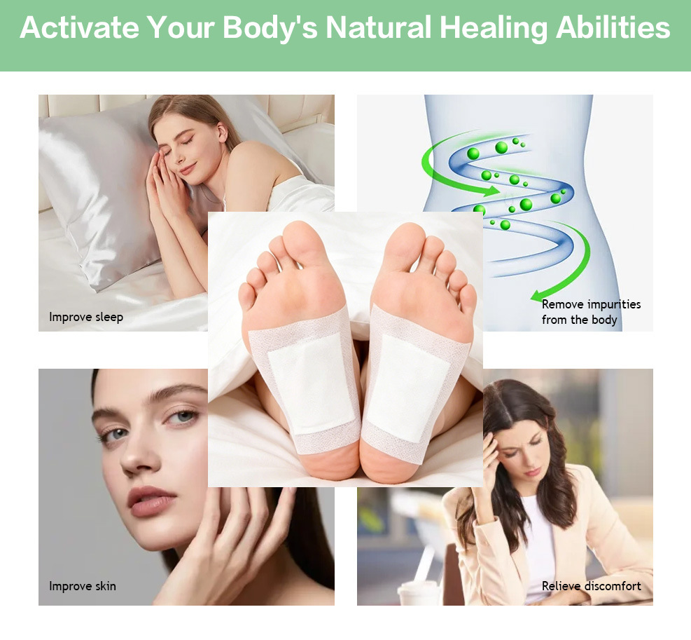 Mugwort Bamboo Vinegar Ginger Foot Pads Herbal Foot Care 10 Patches Per Box specifications