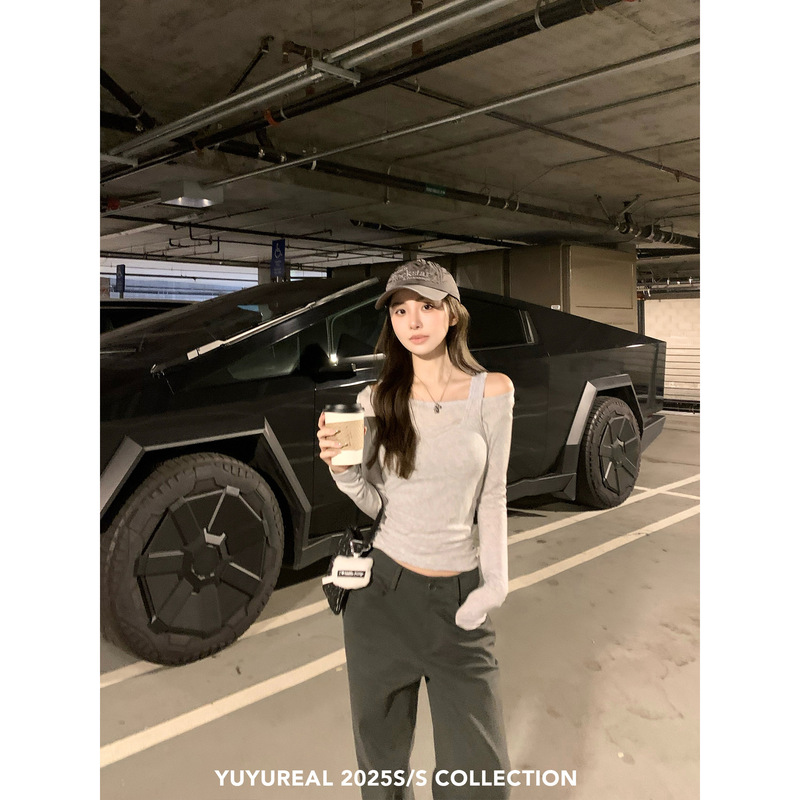 YUYUREAL 浅春系 天丝假两件修身上衣女春季设计感打底长袖T恤|undefined