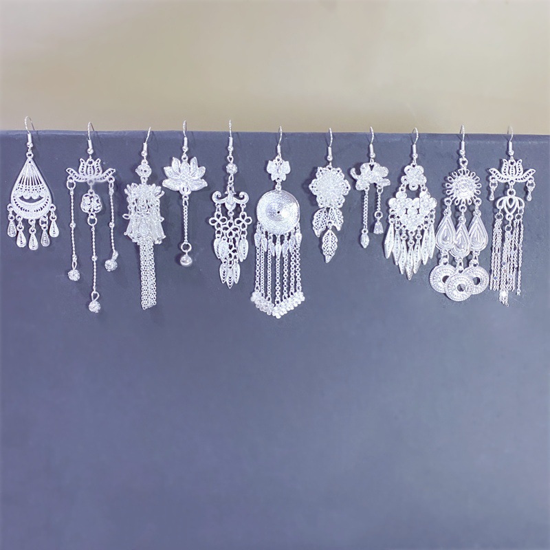 新款民族风耳环批发流苏水滴挂件饰品莲花草帽子民族特色中式耳环