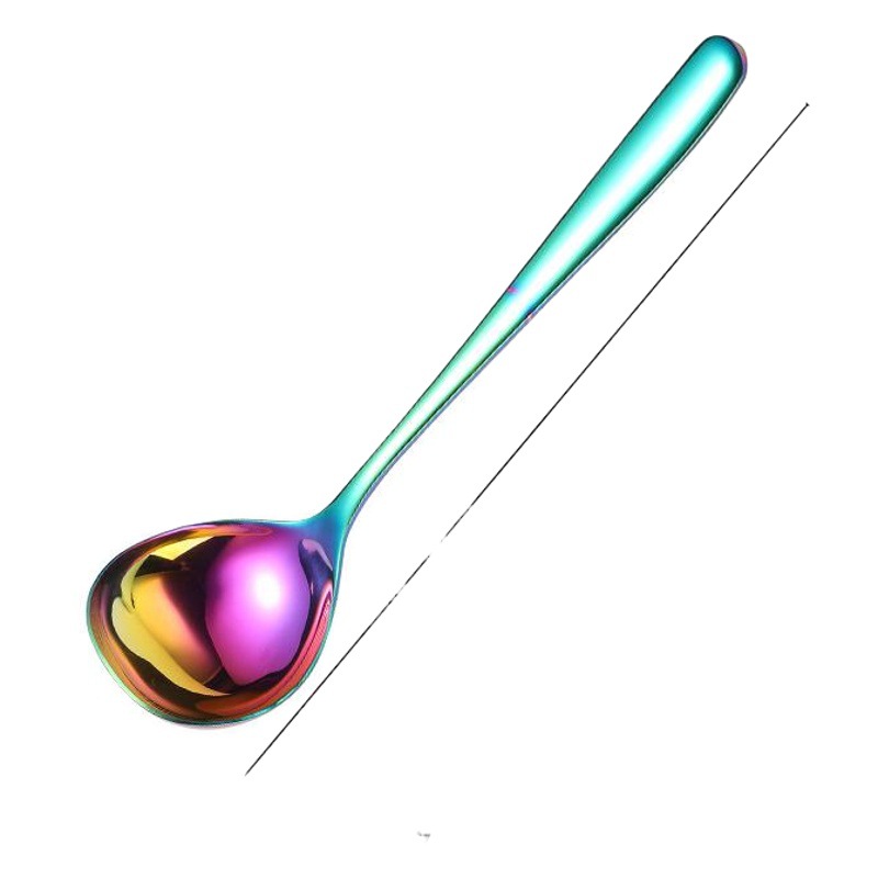 Cuchara de sopa pequeña Cuchara de cabeza grande de acero inoxidable 304 Chapado en titanio cuchara de salsa de color mágico sopa de avena cuchara pequeña cuchara de olla caliente engrosada