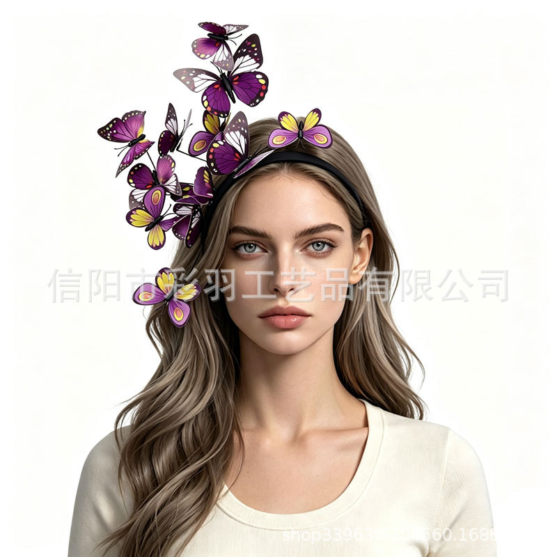 Amazon headband for runway shows, exaggerated realistic butterfly headband, hair accessory, forest-style fairy headband, floral wreath accessory