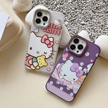 【膚感電鍍】磨砂手感油卡通Kitty貓蘋果手機殼iPhone14新款保護