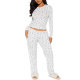 European and American Spring 2025 Cross-border Amazon Women's Casual Cute Flower Crewneck Long Sleeve Home Comfortable Pants suit