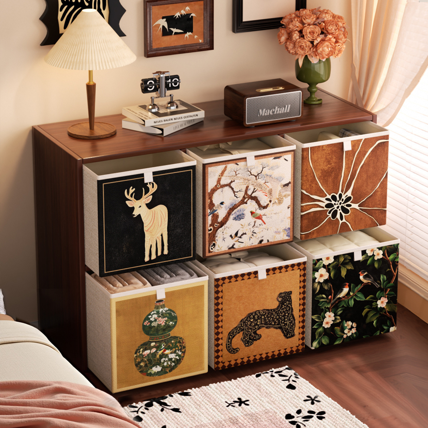 Kalike Storage Basket Household Drawer-Type Clothing Storage Box Antique Leather Folding Storage Box Large Capacity